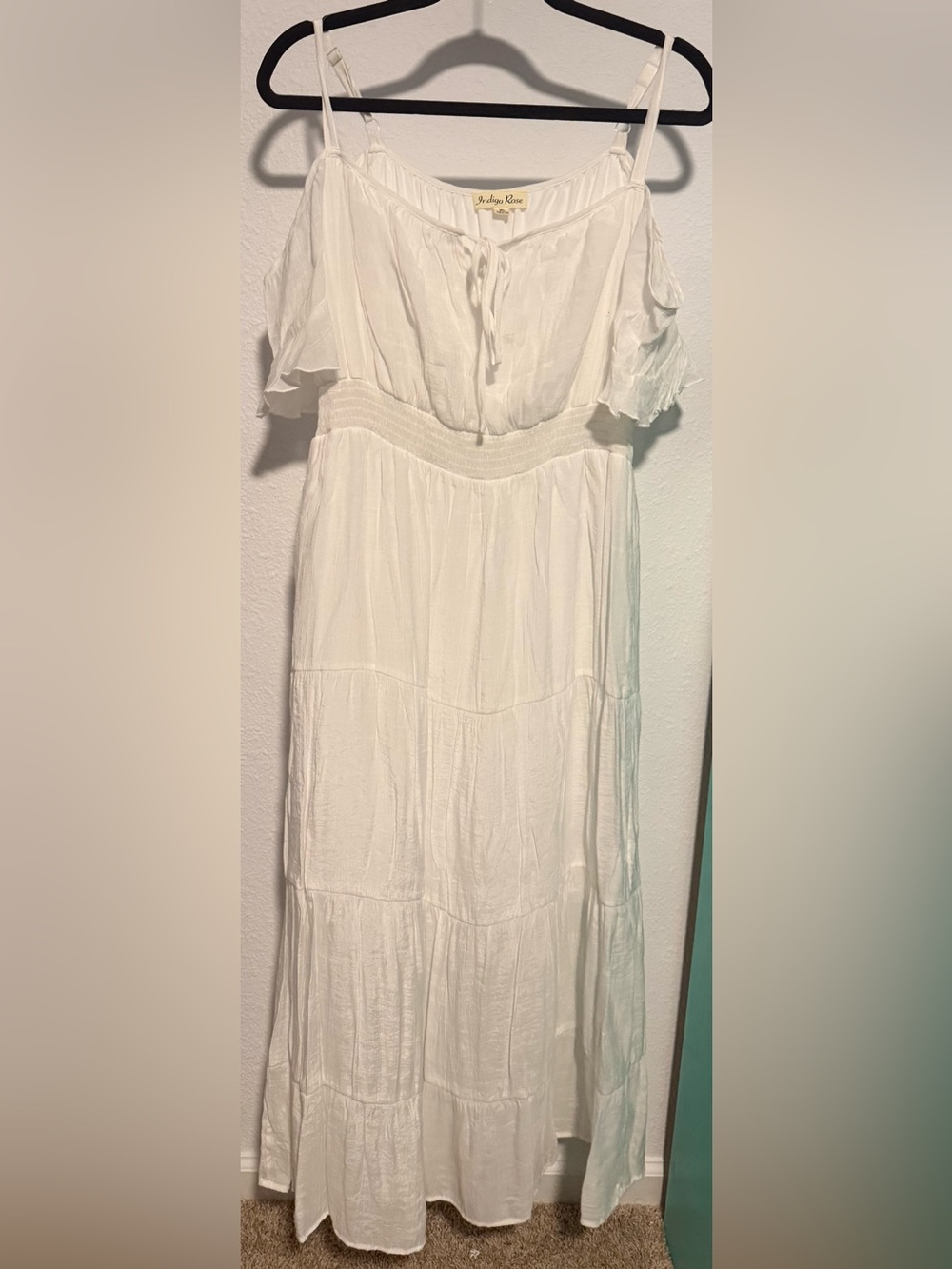 Boho Off-Shoulder Maxi Dress in White-XL